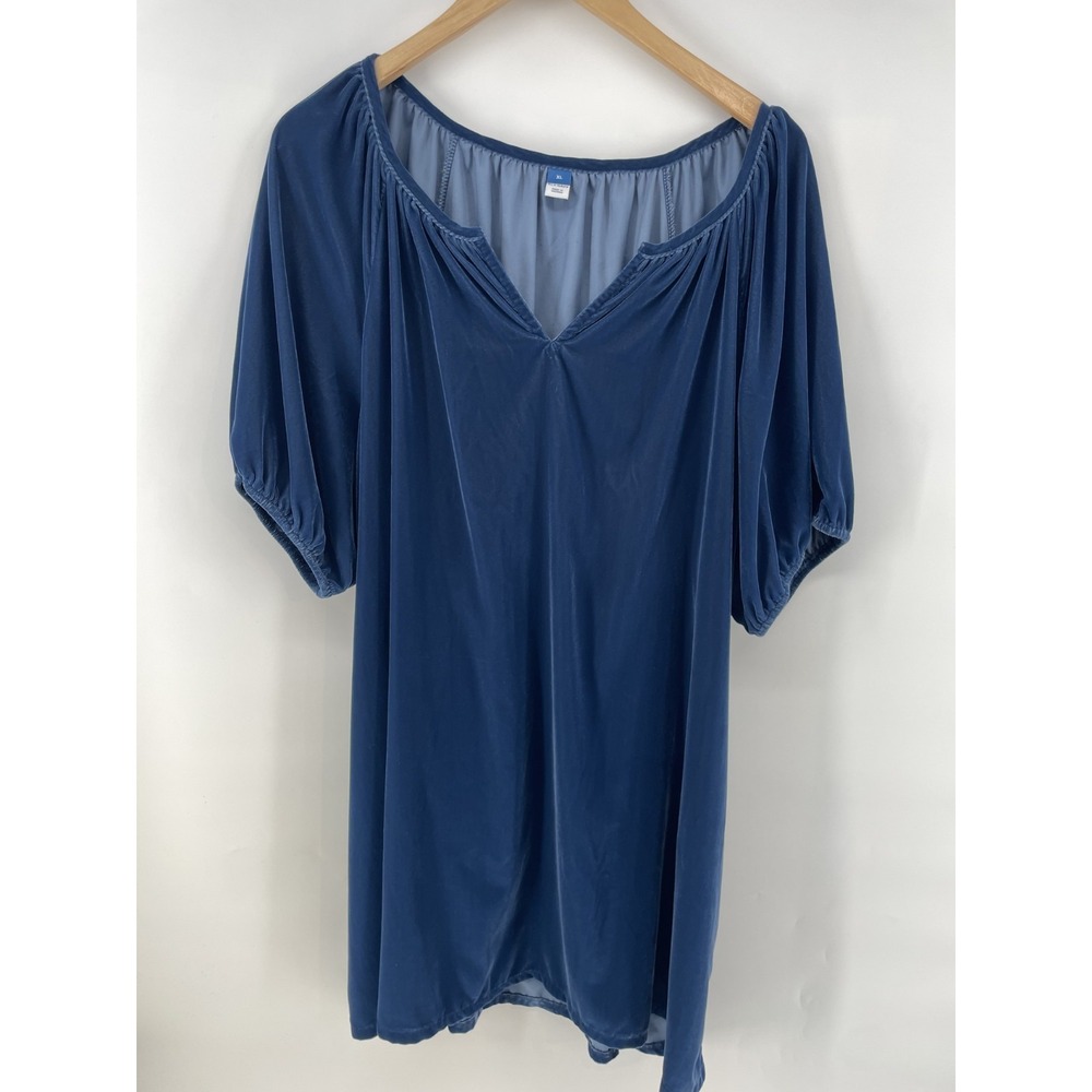 Old Navy Dress Size XL Blue Puff Sleeve Velvet Mini Shift Party Office
